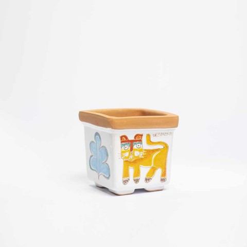 Vaso Porta Pianta Folk gatto ceramiche de simone VSPQGT Vaso Porta Pianta Folk gatto ceramiche de simone VSPQGT